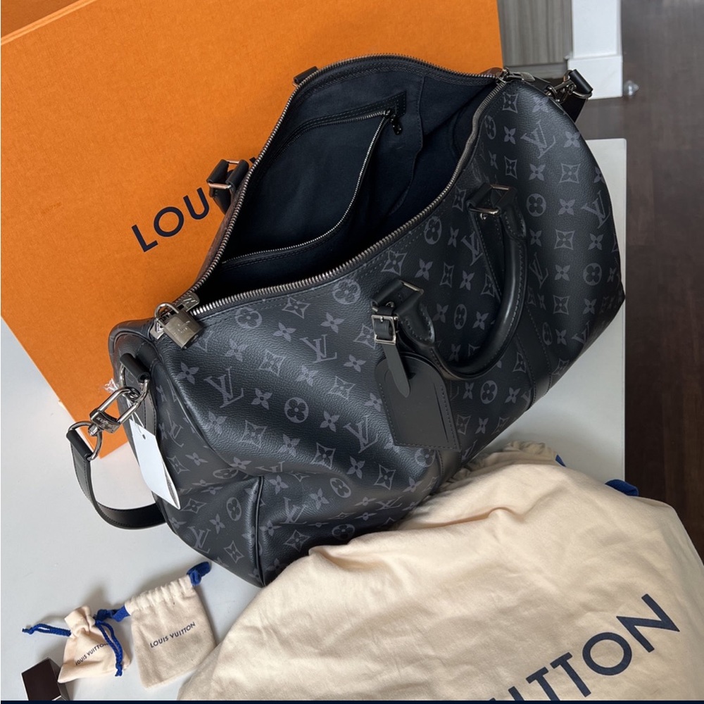 Louis VUITTON Keepall Bandoulire 45 Monogram Eclipse in Black, Men's